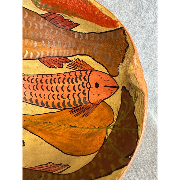 VTG Handcrafted Folk Art Bowl Calabash Gourd Fish and Carrot Primitive Design - Picture 6 of 8